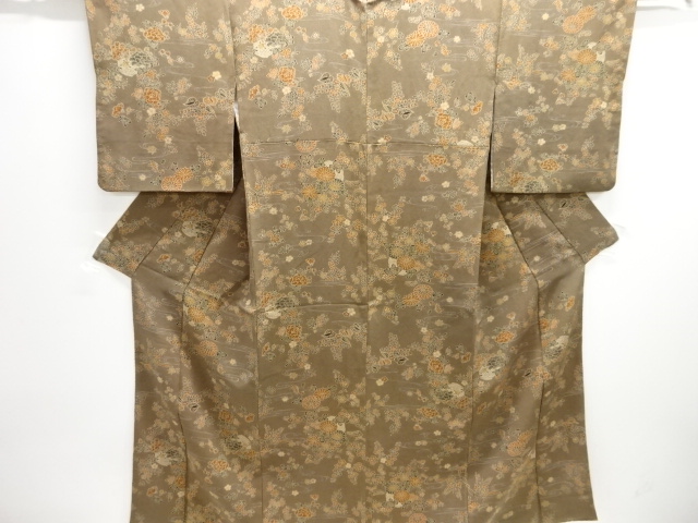 縮緬地　流水に花籠模様小紋着物